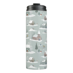 Winter Village Snow Scene Pattern Thermal Tumbler