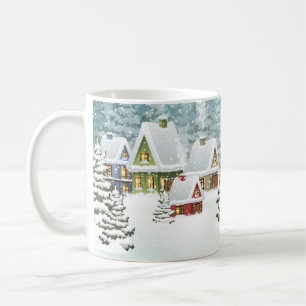 Winter village: snowy landscape scene coffee mug