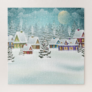 Winter village: snowy landscape scene jigsaw puzzle