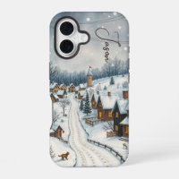 Winter Village Snowy Rustic Town Scene Nostalgic