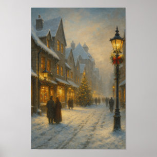 Winter Village Street Cozy Christmas Town Poster 