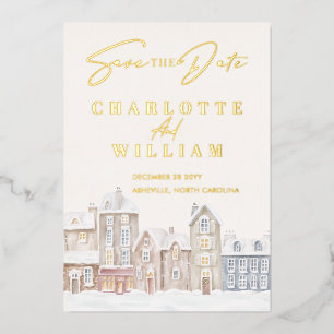 Winter Village Town Snow Holiday Save The Date