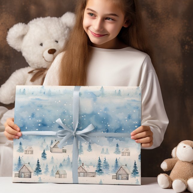 Winter Village Watercolor White Christmas Modern Wrapping Paper (Creator Uploaded)
