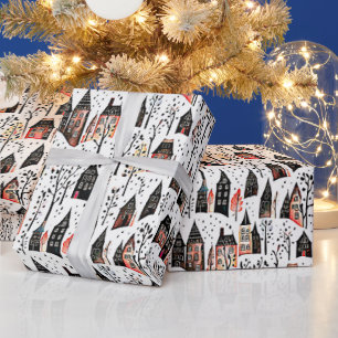 Winter villages sketch pattern christmas wrapping paper