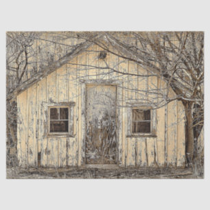 Winter Vintage Barn and Trees Decoupage Tissue Paper