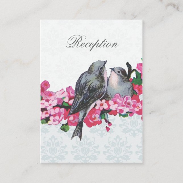 Winter Vintage Birds Wedding Reception Enclosure Card (Front)