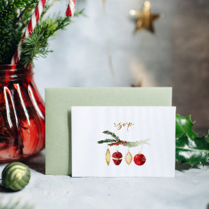 Winter Vintage Burgundy Ornament Wedding  RSVP  Invitation