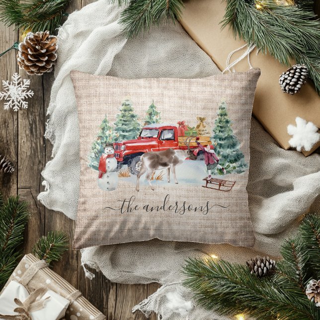 Winter Vintage Truck Reindeer Girl Handwritten Cushion (Creator Uploaded)