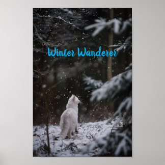 Winter Wander: White Cat in the Snow Poster