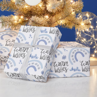 Winter Warm Wishes Blue Snowflake Rainbow Wrapping Paper