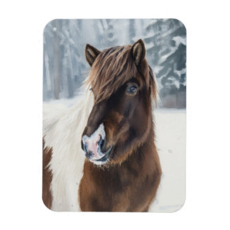Winter Warmth – Icelandic Horse Watercolor Magnet