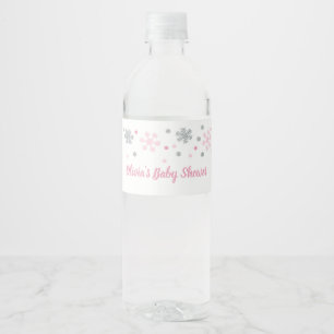 Winter Water Bottle Labels Pink Silver Snowflakes