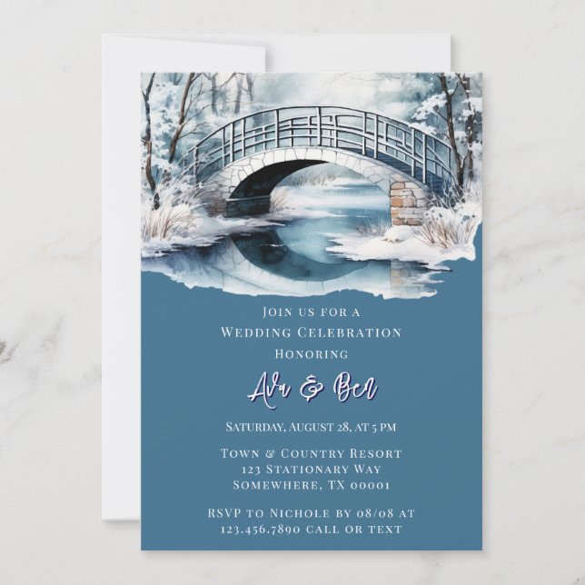 Winter Water Stream Bridge Wedding Celebration  Invitation (Front)