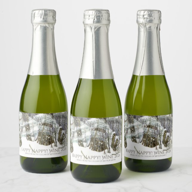 Winter Watercol painting Sparkling Wine Label (Bottles)