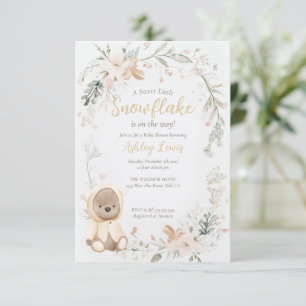 Winter watercolor bear baby shower invitation