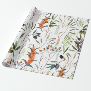 Winter Watercolor Berries Pattern  Wrapping Paper