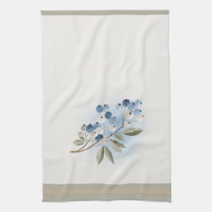 Winter Watercolor Blue Berry Botanical Tea Towel