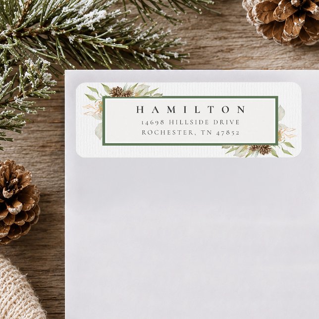 Winter Watercolor Botanical Foliage Pinecone  (Winter Watercolor Botanical Foliage Pinecone Label)