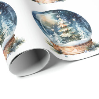 Winter Watercolor Christmas Tree Globe Wrapping Paper