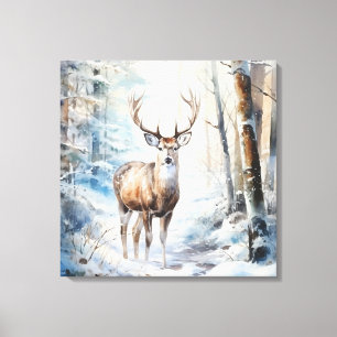 Winter Watercolor Deer Canvas Art