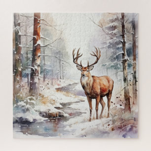 Winter Watercolor Deer Puzzle