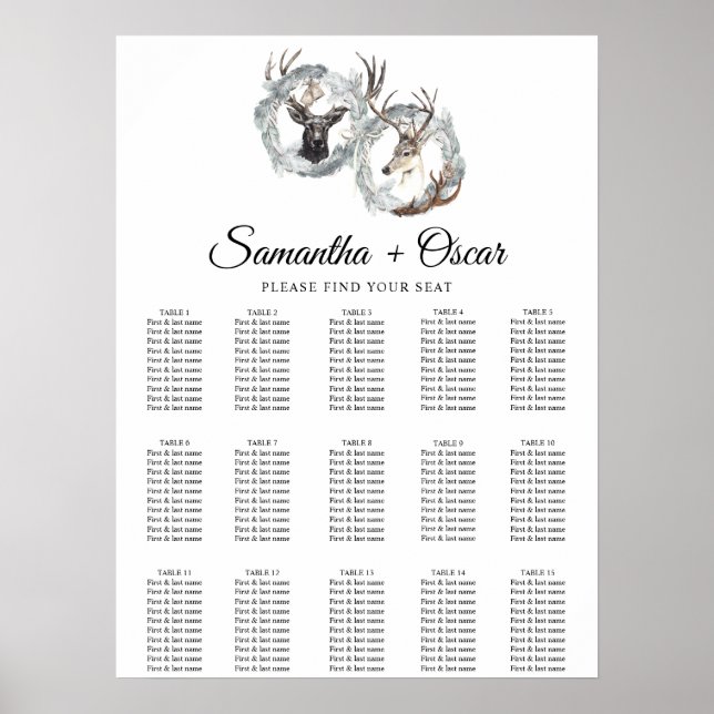 Winter Watercolor Deer Wreath Silver Poster (Front)