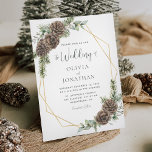 Winter Watercolor Elegant Script Wedding Invitation<br><div class="desc">With modern elegant script, this winter-themed wedding invitation features a gold geometric frame decorated with watercolor greenery, pine cones and winter evergreen branches, accented with snowberries. On the back is a green watercolor texture. Find matching rsvp and enclosure cards, as well as other matching products, in the collection. Message me...</div>