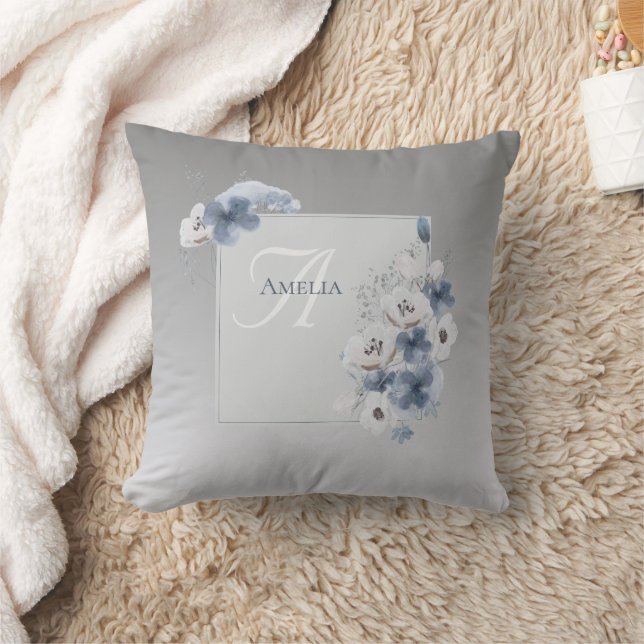 Winter Watercolor Floral Monogram Cushion (Blanket)