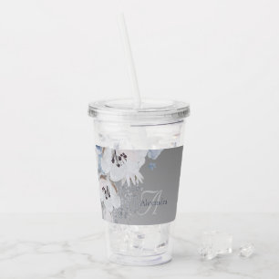 Winter Watercolor Floral Monogram Personalised Acrylic Tumbler