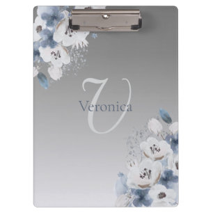 Winter Watercolor Floral Monogram Personalised Clipboard