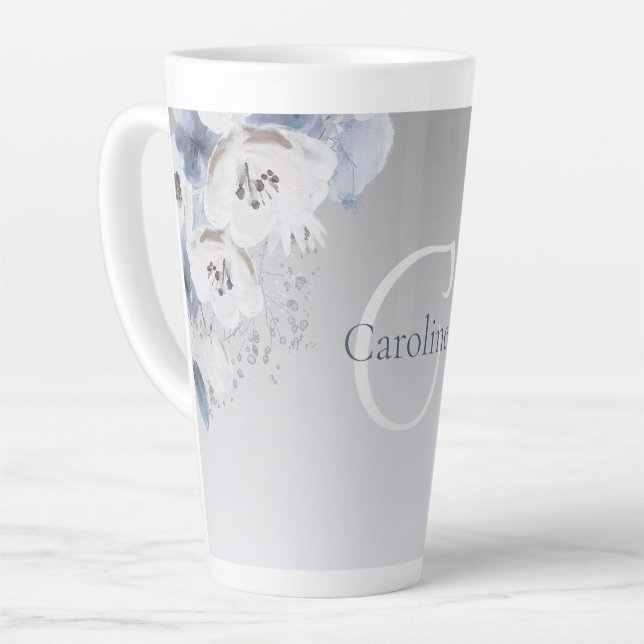 Winter Watercolor Floral Monogram Personalised Latte Mug (Left Angle)
