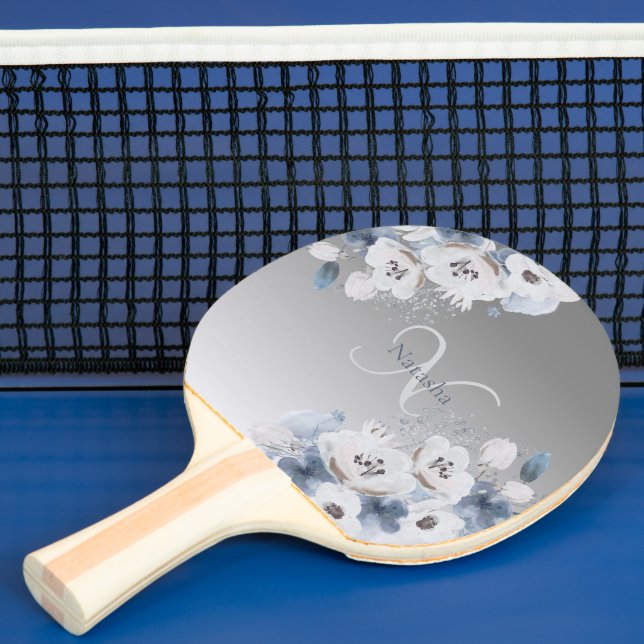 Winter Watercolor Floral Monogram Personalised Ping Pong Paddle (Insitu)