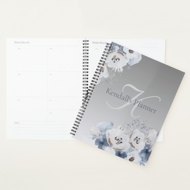Winter Watercolor Floral Monogram Personalised Planner (Display)