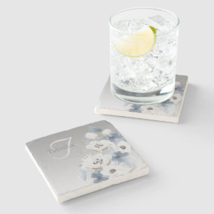 Winter Watercolor Floral Monogram Personalised Stone Coaster
