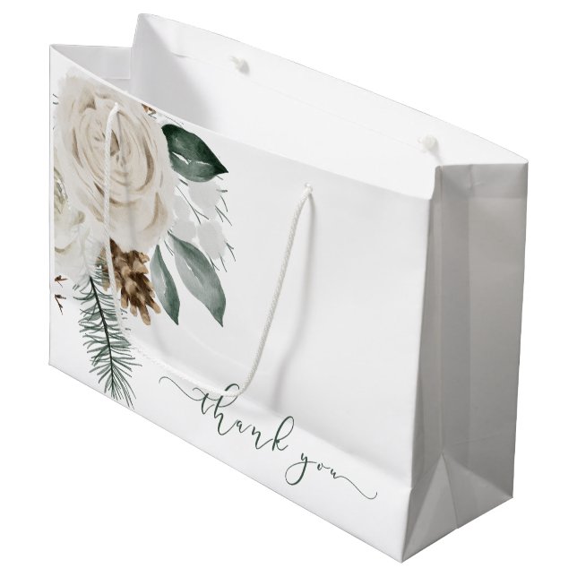 Winter Watercolor Floral Thank You Gift Bag (Front Angled)