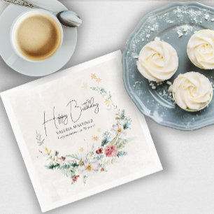 Winter Watercolor Flower Snowflake 70th Birthday Napkin