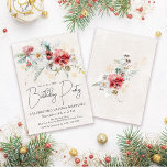 Winter Watercolor Flowers 50th Birthday Party Invitation<br><div class="desc">Red and white winter watercolor flowers are nestled in soft sage green leaves and foliage. Gold snowflakes add a festive touch. An elegant,  simple and modern script gives it a open and airy vibe. There is also a winter floral boquet on the back.</div>