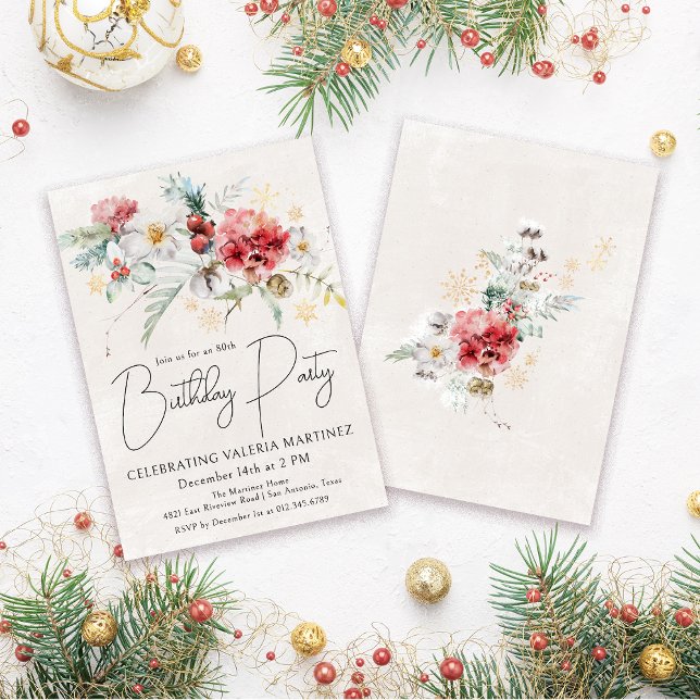 Winter Watercolor Flowers 80th Birthday Party Invitation (Need a matching welcome sign. Maybe napkins or paper plates. Something else? Message me!)