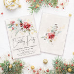 Winter Watercolor Flowers 90th Birthday Party Invitation<br><div class="desc">Red and white winter watercolor flowers are nestled in soft sage green leaves and foliage. Gold snowflakes add a festive touch. An elegant,  simple and modern script gives it a open and airy vibe. There is also a winter floral boquet on the back.</div>