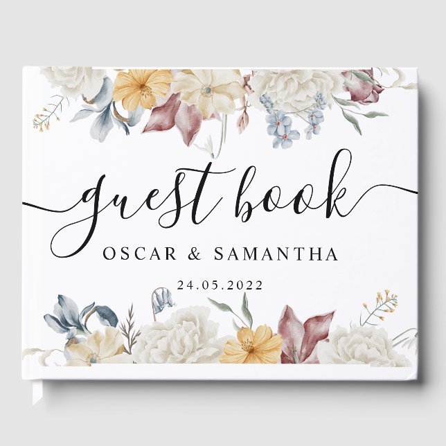 Winter Watercolor Flowers Guest Book (Front)