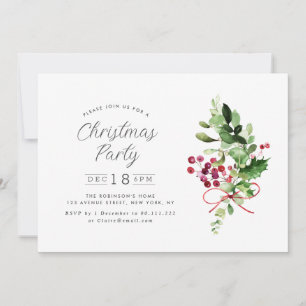 winter watercolor foliage christmas party invitation