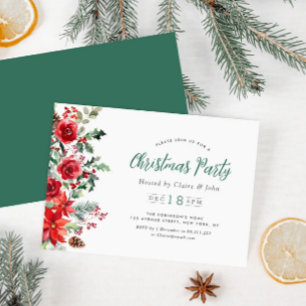winter watercolor foliage christmas party invitation