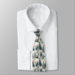 Winter Watercolor Forest Deer (1) Tie