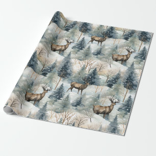 Winter Watercolor Forest Deer (1) Wrapping Paper