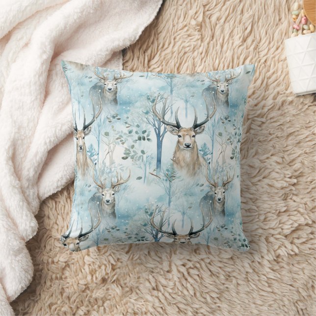 Winter Watercolor Forest Deer (2) Cushion (Blanket)