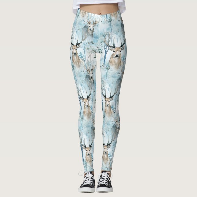 Winter Watercolor Forest Deer (2) Leggings (Front)