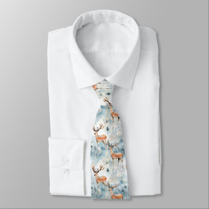 Winter Watercolor Forest Deer (3) Tie