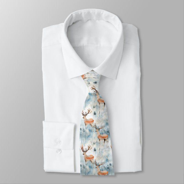 Winter Watercolor Forest Deer (3) Tie (Tied)