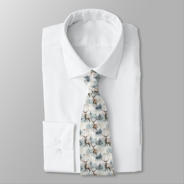 Winter Watercolor Forest Deer (4) Tie (Tied)