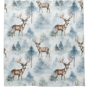 Winter Watercolor Forest Deer (5) Shower Curtain